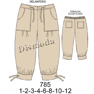 785 - Molde de Capri con puño y amarra elasticado en espalda 785 - Molde de Capri con puño y amarra elasticado en espalda