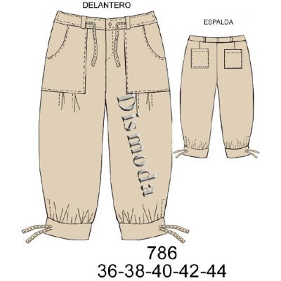 786 - Molde de Capri con puño y amarra elasticado en espalda 786 - Molde de Capri con puño y amarra elasticado en espalda