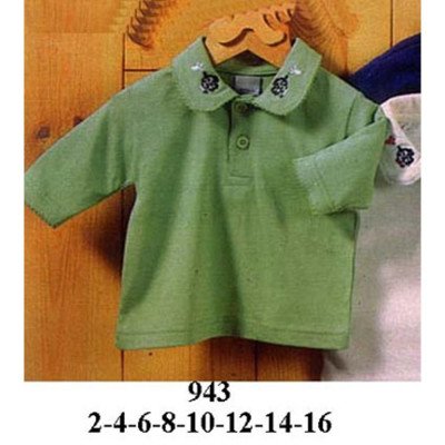 943 - Molde de Polo manga larga de bebe con cuello camisero y tapeta con botones 943 - Molde de Polo manga larga de bebe con cuello camisero y tapeta con botones