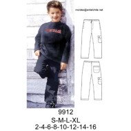 9912 - Molde de Buzo cuello polo con basta manga sin puño pantalón ancho;