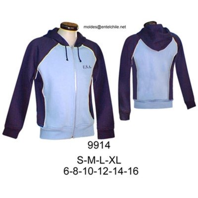 9914 - Molde de Polerón manga raglan con gorro dama, corte princesa, ;