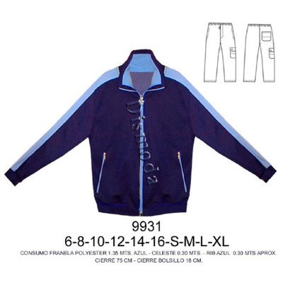 9931 - Molde de Buzo con franjas en mangas; 9931 - Molde de Buzo con franjas en mangas;