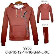 9958 - Molde de Polerón manga raglan corto con gorro, puño y pretina