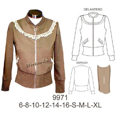 9971 - Molde de Polerón con canesú puño ancho aplicación en broderie