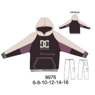 9976 - Molde de Buzo niño con cortes en manga y bolsillo canguro