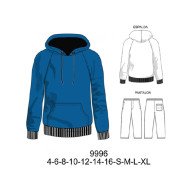 9996 - Molde de Buzo juvenil con gorro, manga raglan, bolsillo canguro