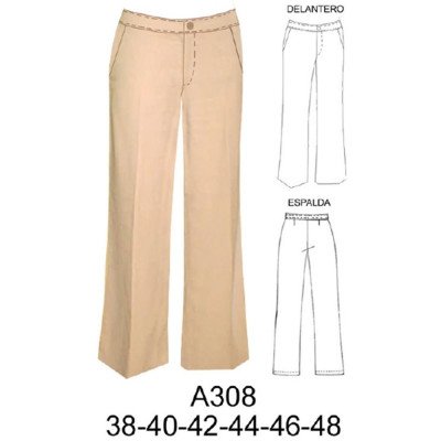 A308 - Molde de Pantalón de vestir recto, cintura media A308 - Molde de Pantalón de vestir recto, cintura media