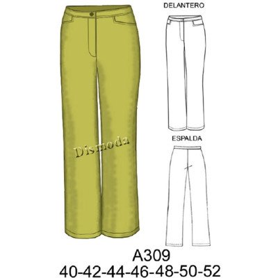 A309 - Molde de Pantalón dama, recto a la cintura con bolsillo A309 - Molde de Pantalón dama, recto a la cintura con bolsillo