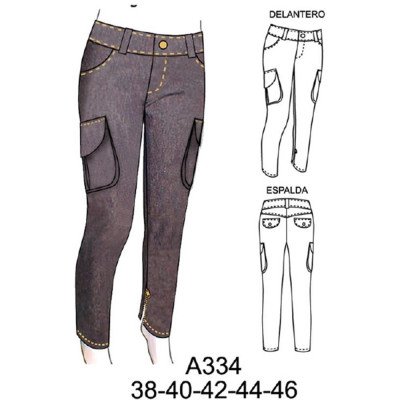 A334 - Molde de Pantalón pitillo con bolsillo en costado A334 - Molde de Pantalón pitillo con bolsillo en costado