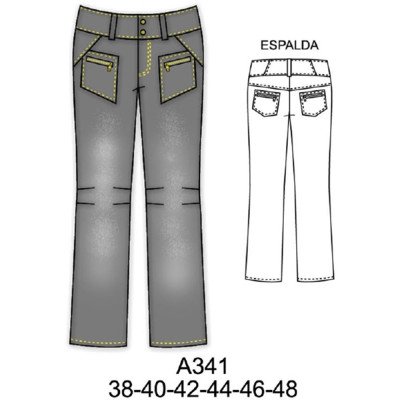A341 - Molde de Pantalón a la cadera tiro 14 cms