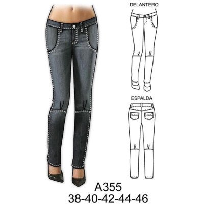 A355 - Molde de Pantalón pitillo con bolsillo rebajado y corte en rodilla
