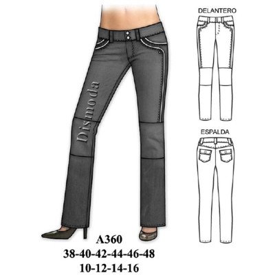 A360 - Molde de Pantalón ajustado, basta de 17 cms A360 - Molde de Pantalón ajustado, basta de 17 cms