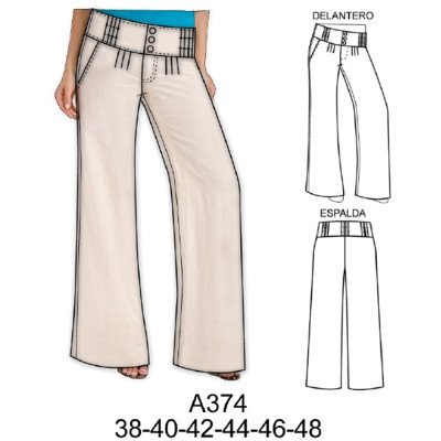A374 - Molde de Pantalón pierna y pretina ancha con bolsillo A374 - Molde de Pantalón pierna y pretina ancha con bolsillo
