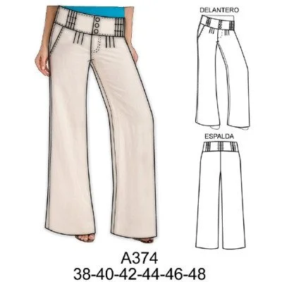 Molde A550 - Pantalon con elastico en la cintura y bolsillo argentino,  pierna recta, basta 24 cms.