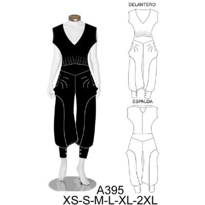 A395 - Molde de Enterito kimono, pantalón bombacho con abertura inferior A395 - Molde de Enterito kimono, pantalón bombacho con abertura inferior