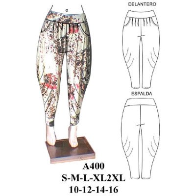 A400 - Molde de Pantalón bombacho pitillo A400 - Molde de Pantalón bombacho pitillo