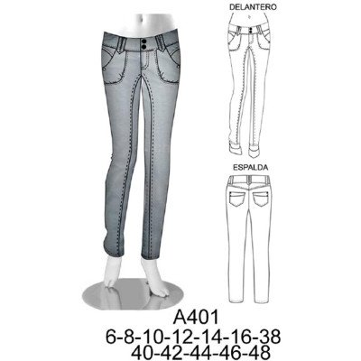 A401 - Molde de Jeans pitillo niña con bolsillo delantero pretina 6 A401 - Molde de Jeans pitillo niña con bolsillo delantero pretina 6
