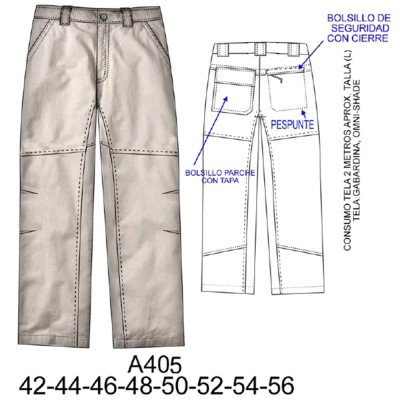 A405 - Molde de Pantalón recto sin pinzas outdoors A405 - Molde de Pantalón recto sin pinzas outdoors