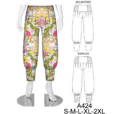 A424 - Molde de Pantalón bombacho con pretina y puño con hilo de elástico A424 - Molde de Pantalón bombacho con pretina y puño con hilo de elástico