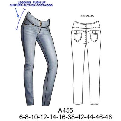 A455 - Molde de Leggings cintura en costado, push up A455 - Molde de Leggings cintura en costado, push up