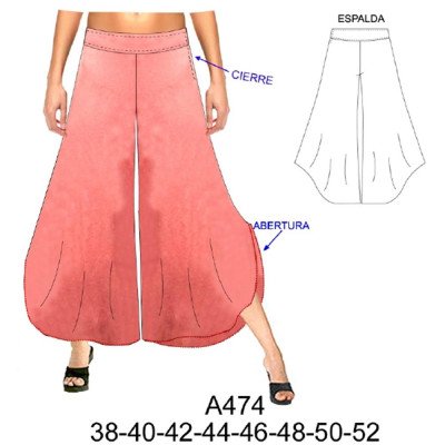 A474 - Molde de Pantalón pata ancha, tiro a la cintura A474 - Molde de Pantalón pata ancha, tiro a la cintura