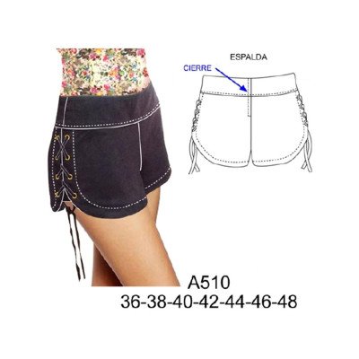 A510 - Molde de Short, cintura con amarra y ojetillos en costados A510 - Molde de Short, cintura con amarra y ojetillos en costados
