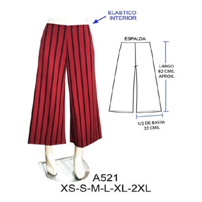 A521 - Molde de Pantalón pescador basta ancha con elástico en cintura, A521 - Molde de Pantalón pescador basta ancha con elástico en cintura,