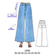 A549 - Molde de Jeans basta ancha desflecada, tiro alto, mezclilla elasticada sin costura al costado