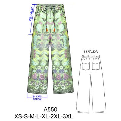 A550 - Molde de Pantalón con elástico en la cintura y bolsillo argentino, pierna recta, basta 24 cms. A550 - Molde de Pantalón con elástico en la cintura y bolsillo argentino, pierna recta, basta 24 cms.