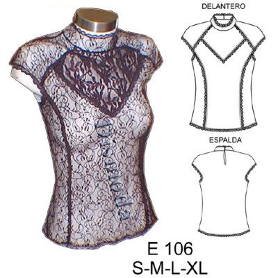 E106 - Molde de Polera manga kimono cuello mao botón en espalda