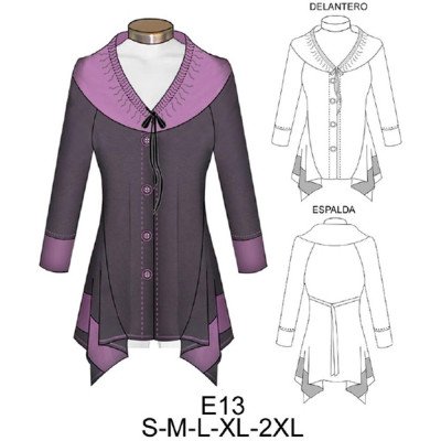 E13 - Molde de Chaqueta lycra cuello grande con aplicaciones en malla E13 - Molde de Chaqueta lycra cuello grande con aplicaciones en malla