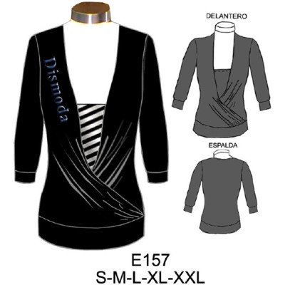 E157 - Molde de Polera cruzada recogida en delantero, manga ¾