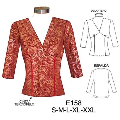 E158 - Molde de Polera escote v con cortes en delantero E158 - Molde de Polera escote v con cortes en delantero