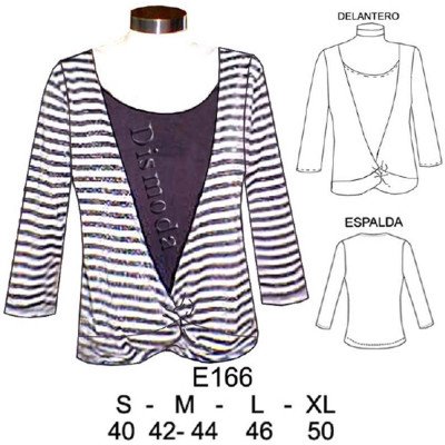 E166 - Molde de Polera dama anudada en delantero corte recto E166 - Molde de Polera dama anudada en delantero corte recto