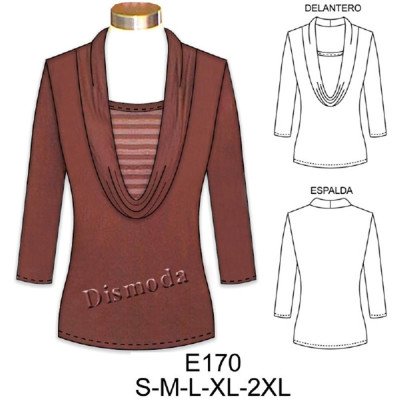 E170 - Molde de Polera con delantero doble y cuello drapeado E170 - Molde de Polera con delantero doble y cuello drapeado
