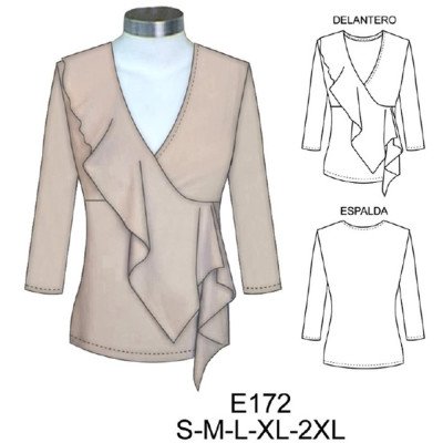 E172 - Molde de Polera cruzada con vuelo en escote y delantero