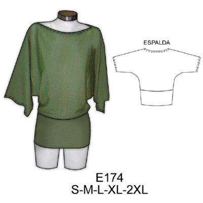 E174 - Molde de Polera manga kimono E174 - Molde de Polera manga kimono