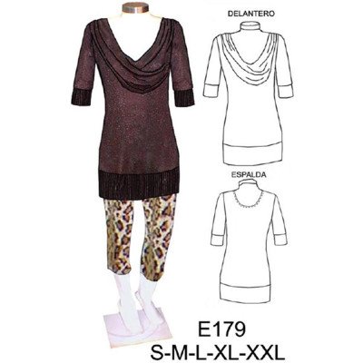 E179 - Molde de Polera cuello drapeado largo 80 cms E179 - Molde de Polera cuello drapeado largo 80 cms