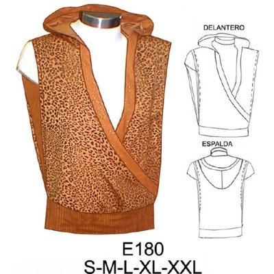 E180 - Molde de Polera cruzada con gorro, abierta en costado E180 - Molde de Polera cruzada con gorro, abierta en costado