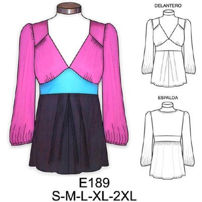 E189 - Molde de Polera con corte bajo busto E189 - Molde de Polera con corte bajo busto
