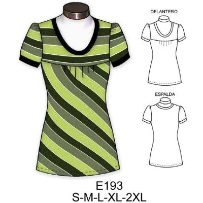 E193 - Molde de Polera con recogido en manga y corte en delantero E193 - Molde de Polera con recogido en manga y corte en delantero