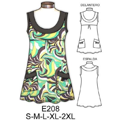 E208 - Molde de Polera larga con bolsillo semi evase E208 - Molde de Polera larga con bolsillo semi evase