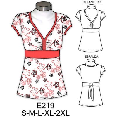 E219 - Molde de Polera corte bajo busto manga princesa