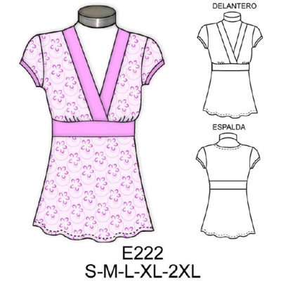 E222 - Molde de Polera cruzada con corte bajo busto