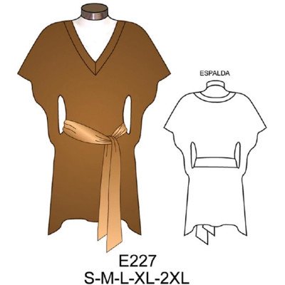 E227 - Molde de Polera tipo tapado escote en v con amarra y entalle en cintura