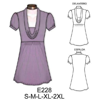 E228 - Molde de Polera larga con cuello drapeado