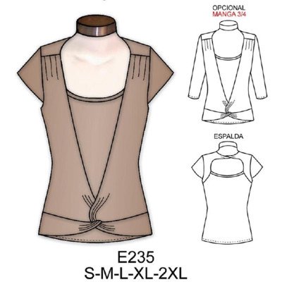 E235 - Molde de Polera dama anudada en delantero y espalda con abertura E235 - Molde de Polera dama anudada en delantero y espalda con abertura
