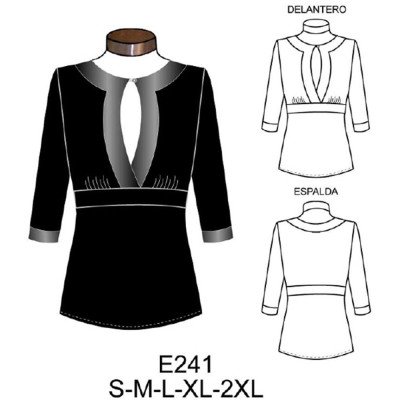 E241 - Molde de Polera manga ¾, cuello en satín E241 - Molde de Polera manga ¾, cuello en satín