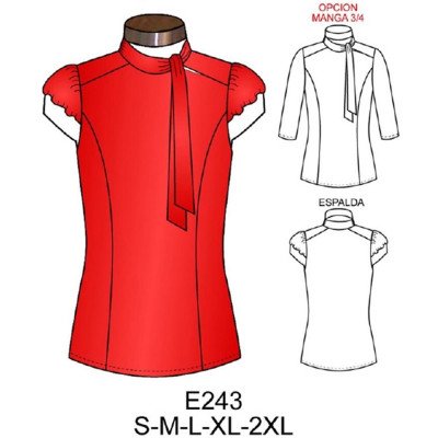 E243 - Molde de Polera con cuello con amarra, E243 - Molde de Polera con cuello con amarra,