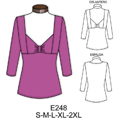 E248 - Molde de Polera corte bajo busto escote tipo corazón E248 - Molde de Polera corte bajo busto escote tipo corazón